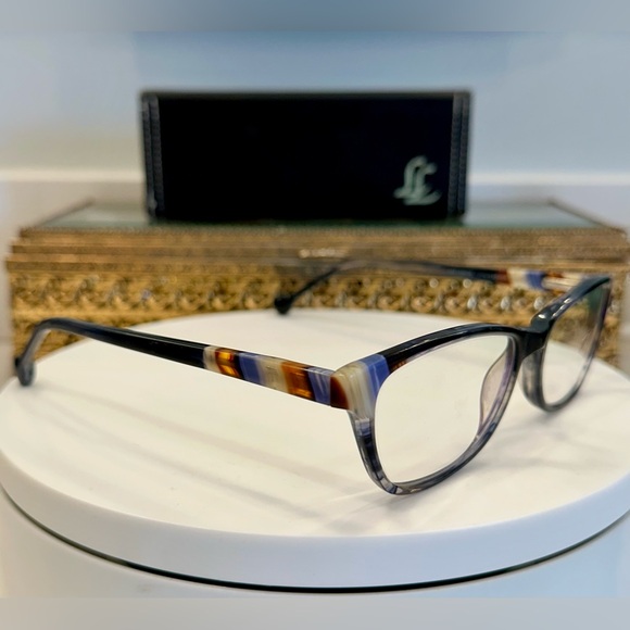 Lisa Loeb Eyewear by Classique - Blue/Amber/Cream - Rx EUC Frames & LL Hard-case - Picture 1 of 16